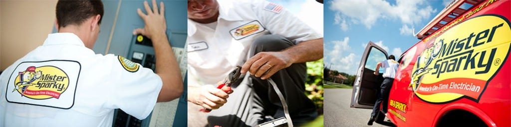 Residential electricians from Mister Sparky Electrician Houston help a home owner with some home electrical repairs.