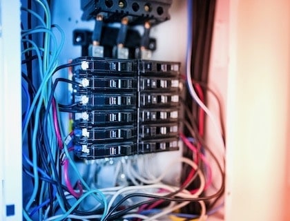 a photo of a circuit breaker inside a house